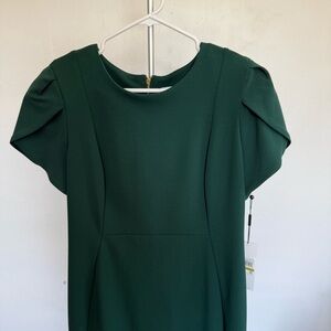 Calvin Klein Hinter Green Midi Tulip Short Sleeve Sheath Dress 14 NWT